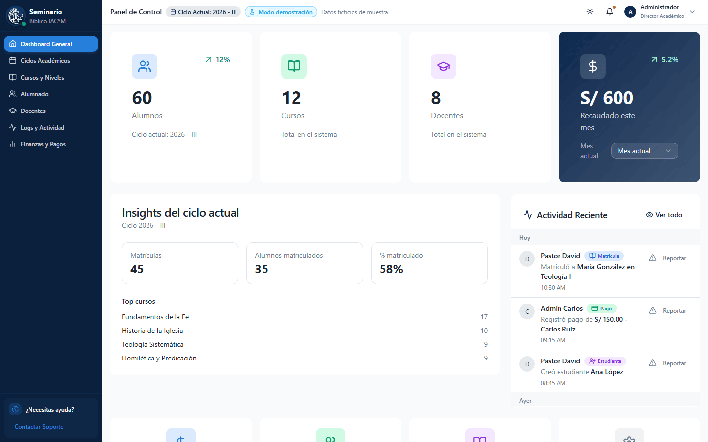 Vista previa: Academia bíblica — plataforma web