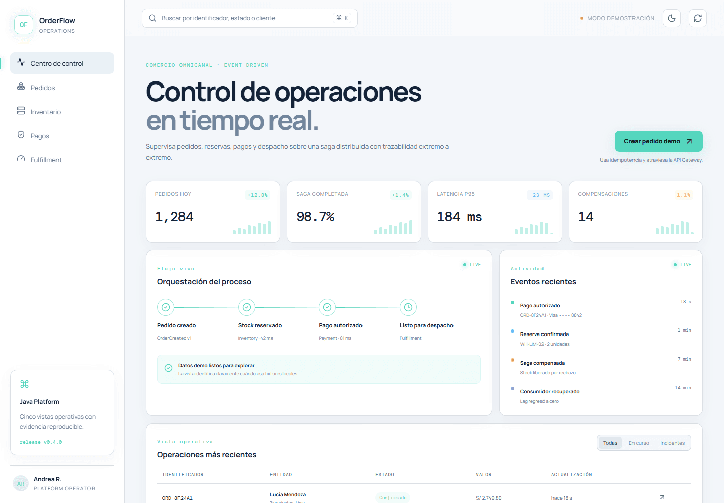 Vista previa: OrderFlow — pedidos con microservicios y saga