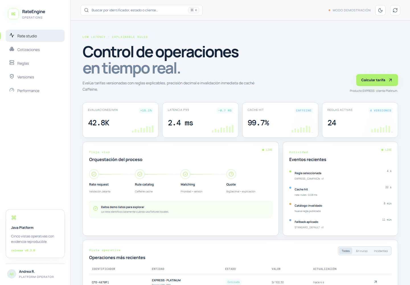 Vista previa: Quarkus Rate Engine — tarifas explicables