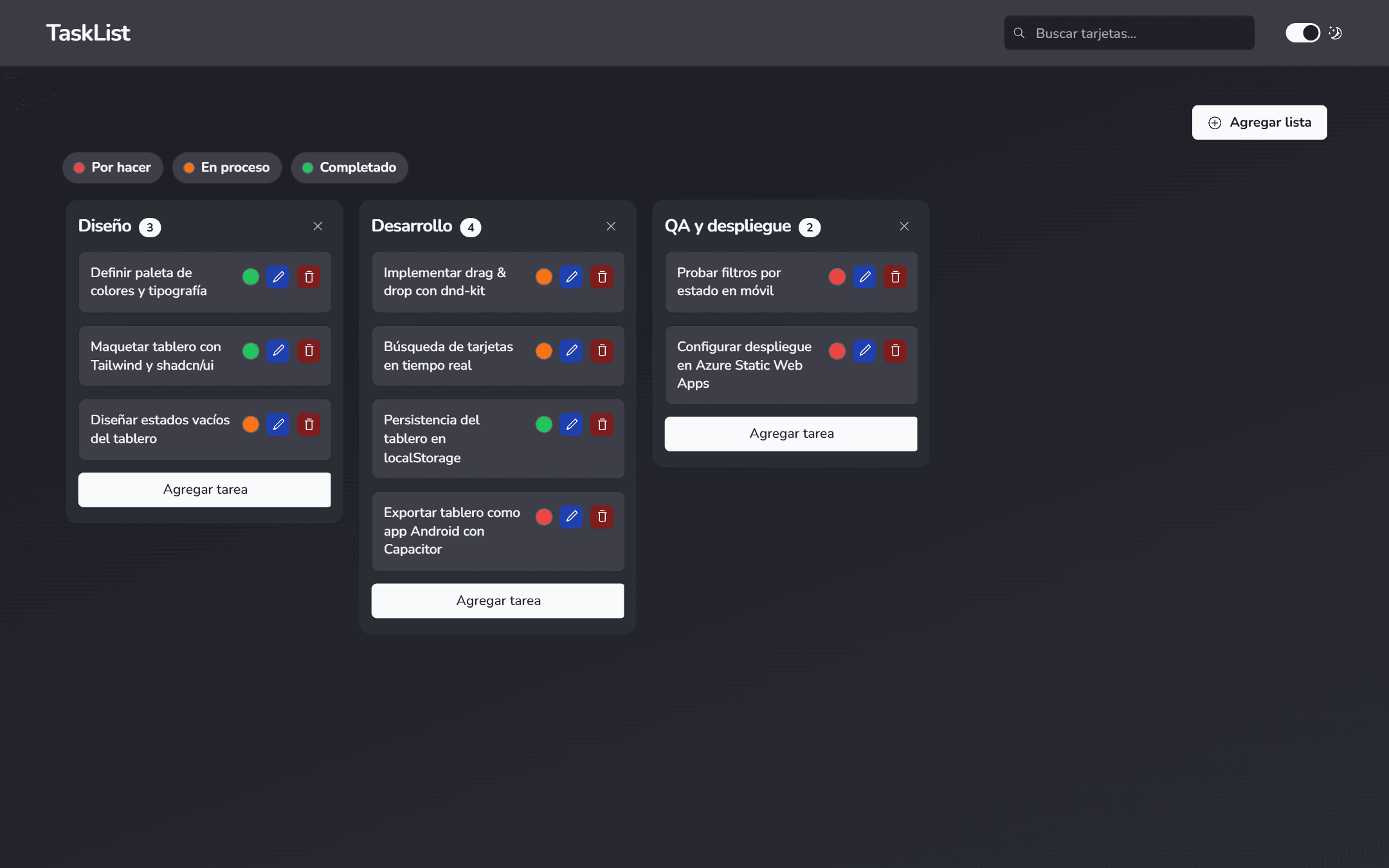Vista previa: TaskList — tablero Kanban tipo Trello